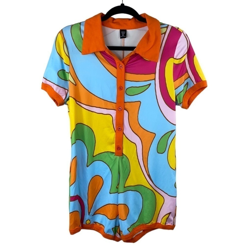 Shein 60’s Vibe Groovy Floral Hippie Onesie Button Front‎ Romper